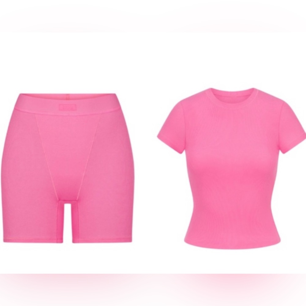 Skims Sugar Pink Cotton Rib Set